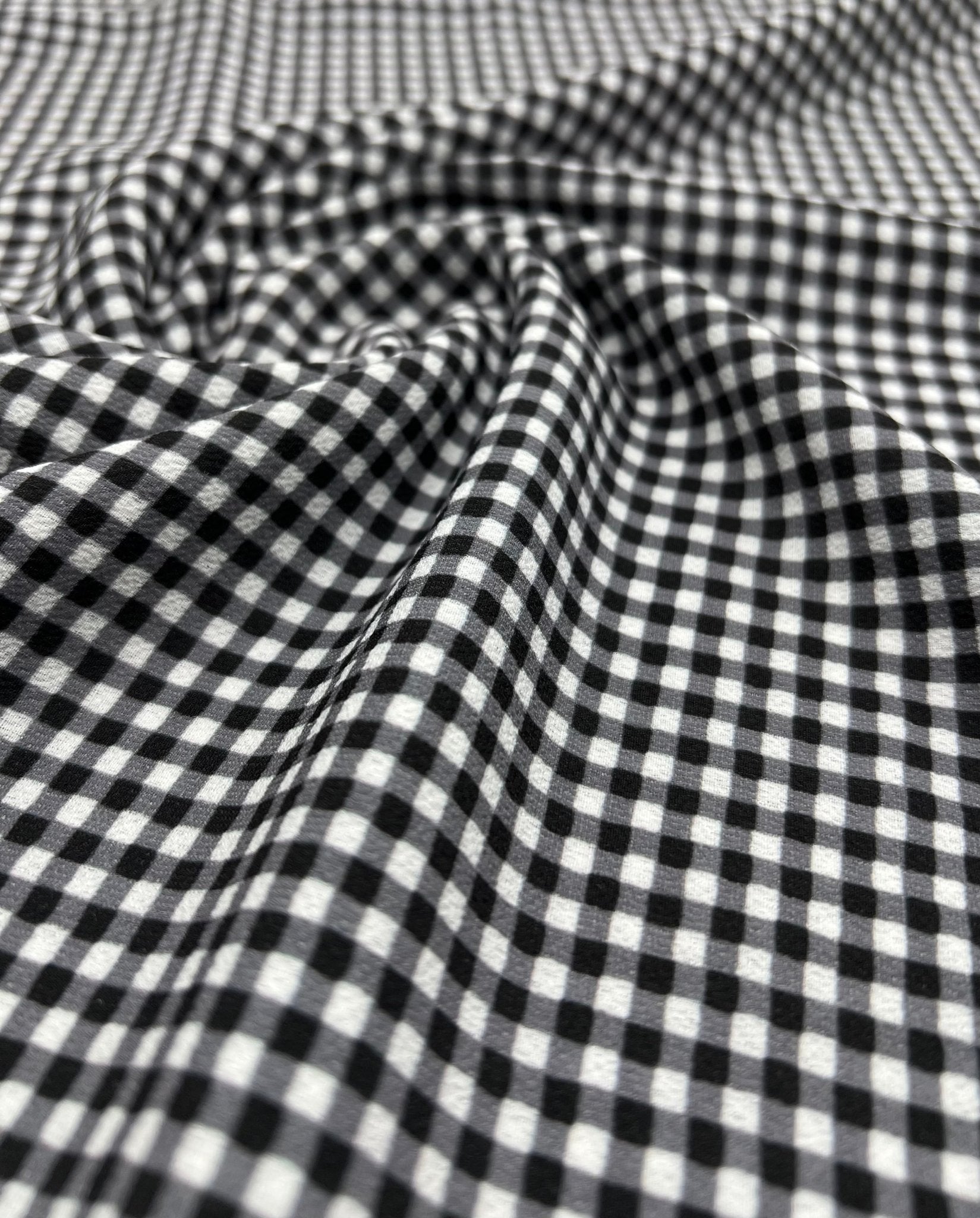 Black Gingham Check Print Lightweight Bubble Crepe Fabric - T9 Fabrics